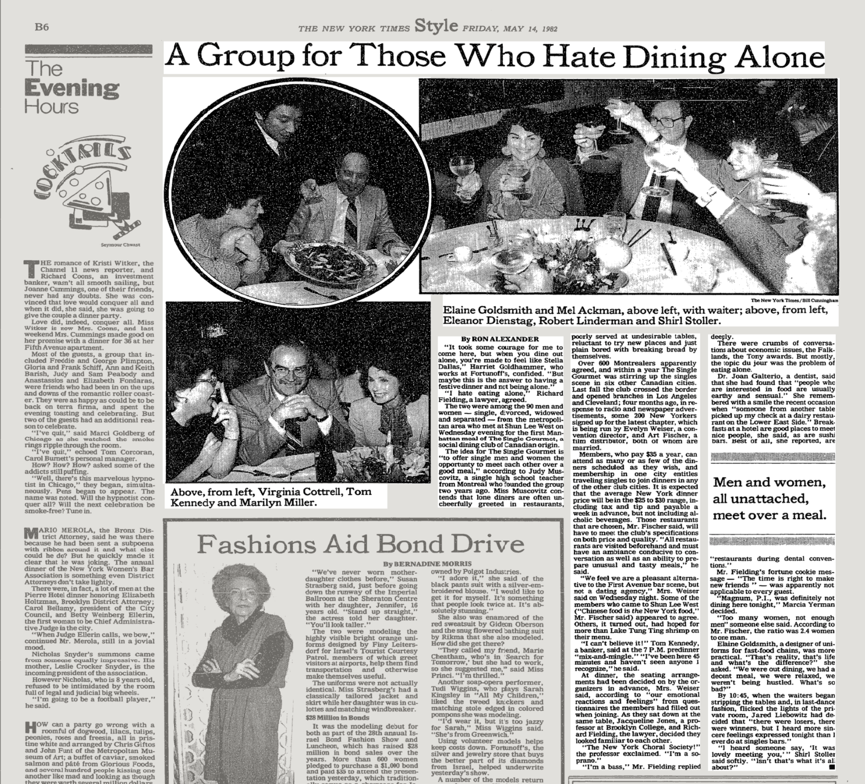 NYTimes article on the first dinner of The Single Gourmet